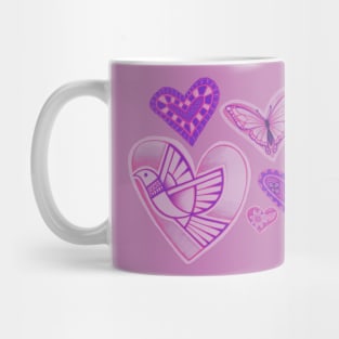 Love makes hearts take flight - dusky pink with purple Mug